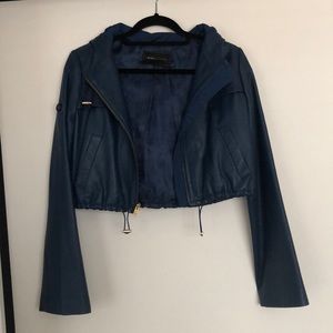 BCBG Cropped Jacket in Navy Leather